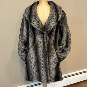 Jones New York Gray and Black Faux Fur Coat